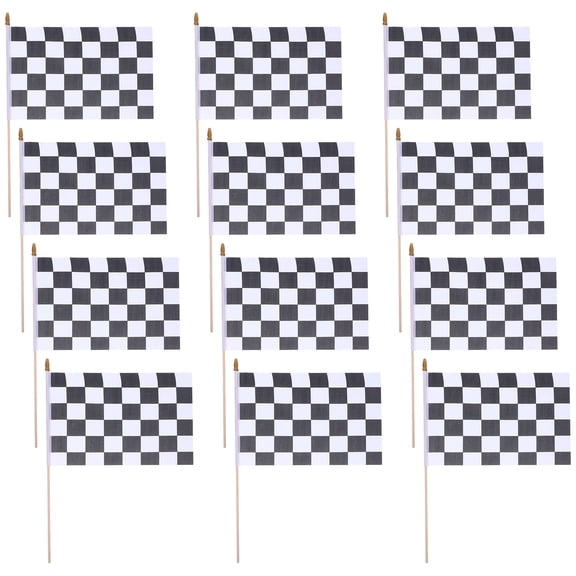 12pcs Checkered Flags: Black White Racing Flags with Sticks - Fade-Resistant and Hand Held for Race Track Events Racing Games and Party Decorations