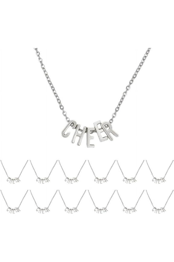 12pcs Cheer Necklace Letter Charm Necklaces Bulk Cheer Team Gifts Cheerleader Gifts Sport Necklace 304 Stainless Steel Cheerleading Pendant Jewelry for Team Accessories Player Party Favors Silver