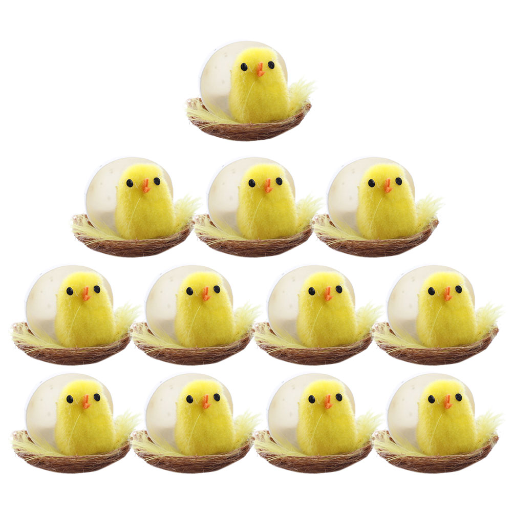 12pcs Chicks Chenille Chicks with Nest Chicks for Party Favor 5cm* 5cm