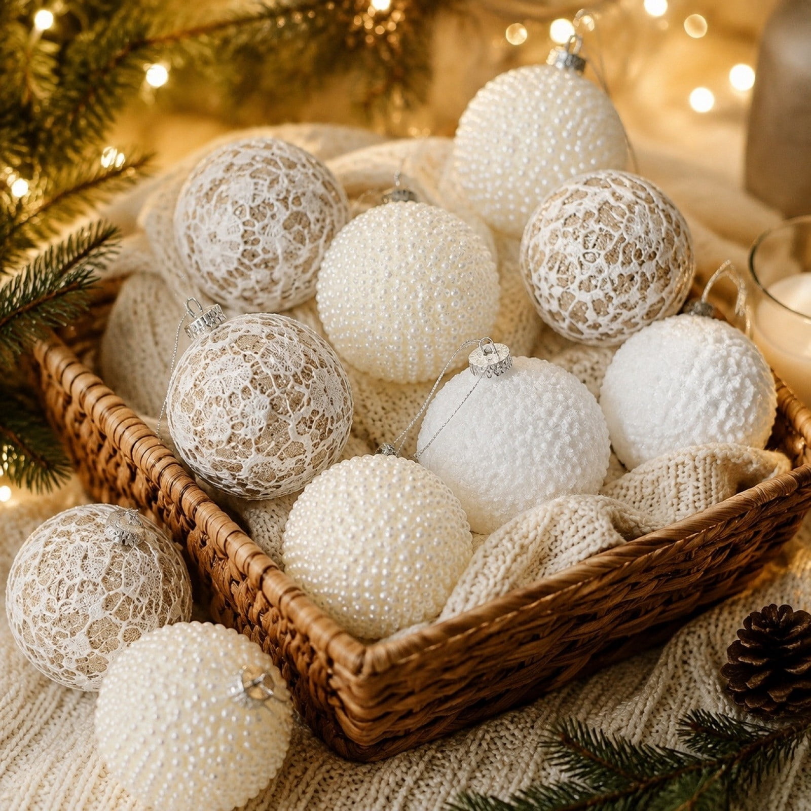 12pcs Christmas Ball Ornaments, White Foam Christmas Balls Set ...