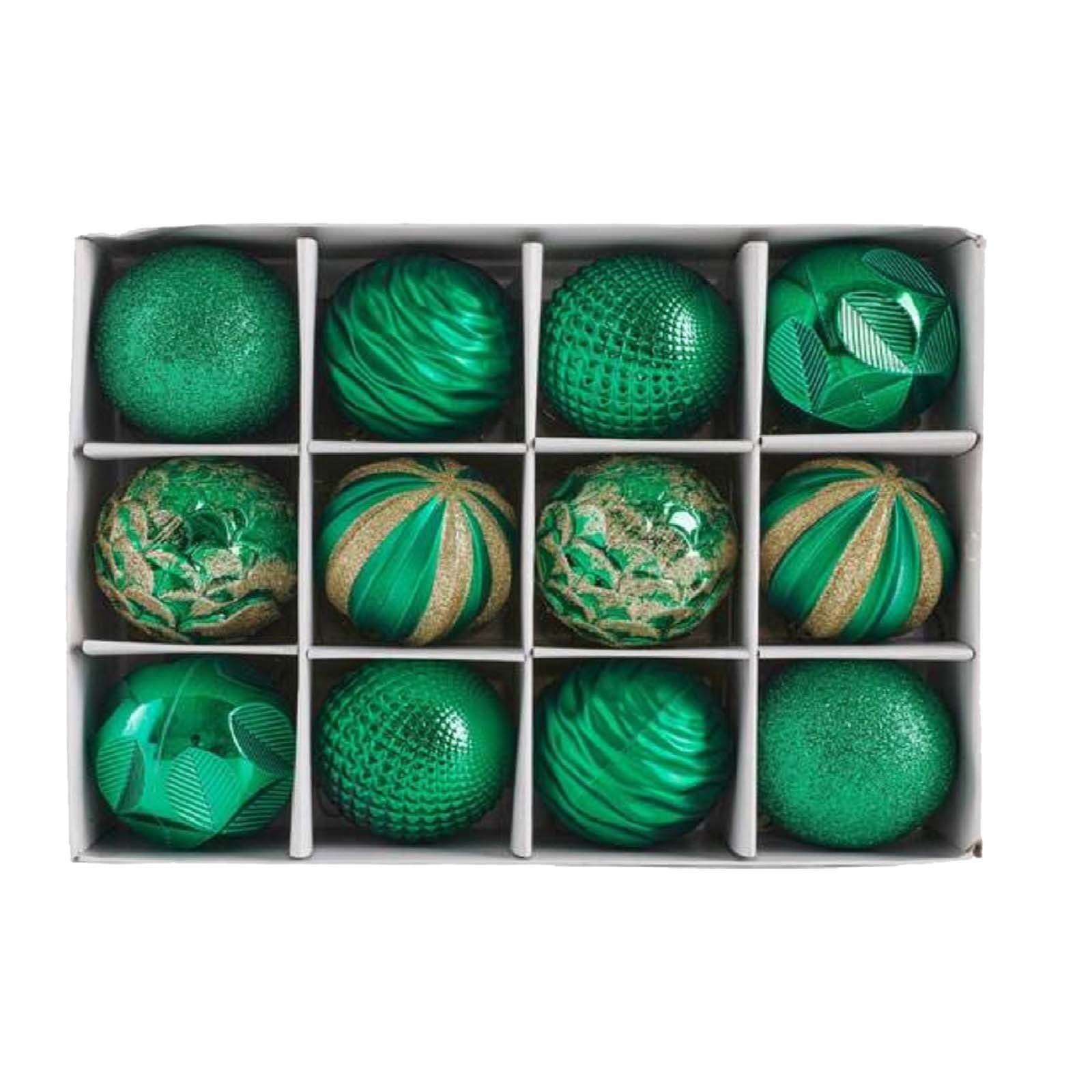 12pcs Christmas Decoration Set Green Painted Christmas With Strings