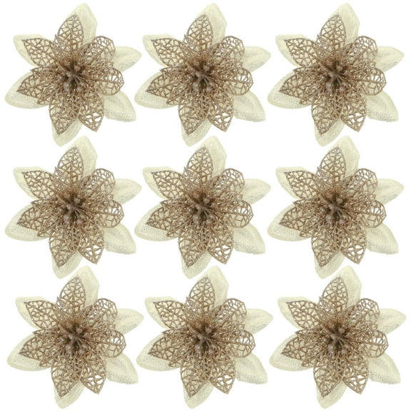 12pcs Christmas Fake Poinsettia Flower Hollow Flower Decorative Flower for Xmas Tree Decor