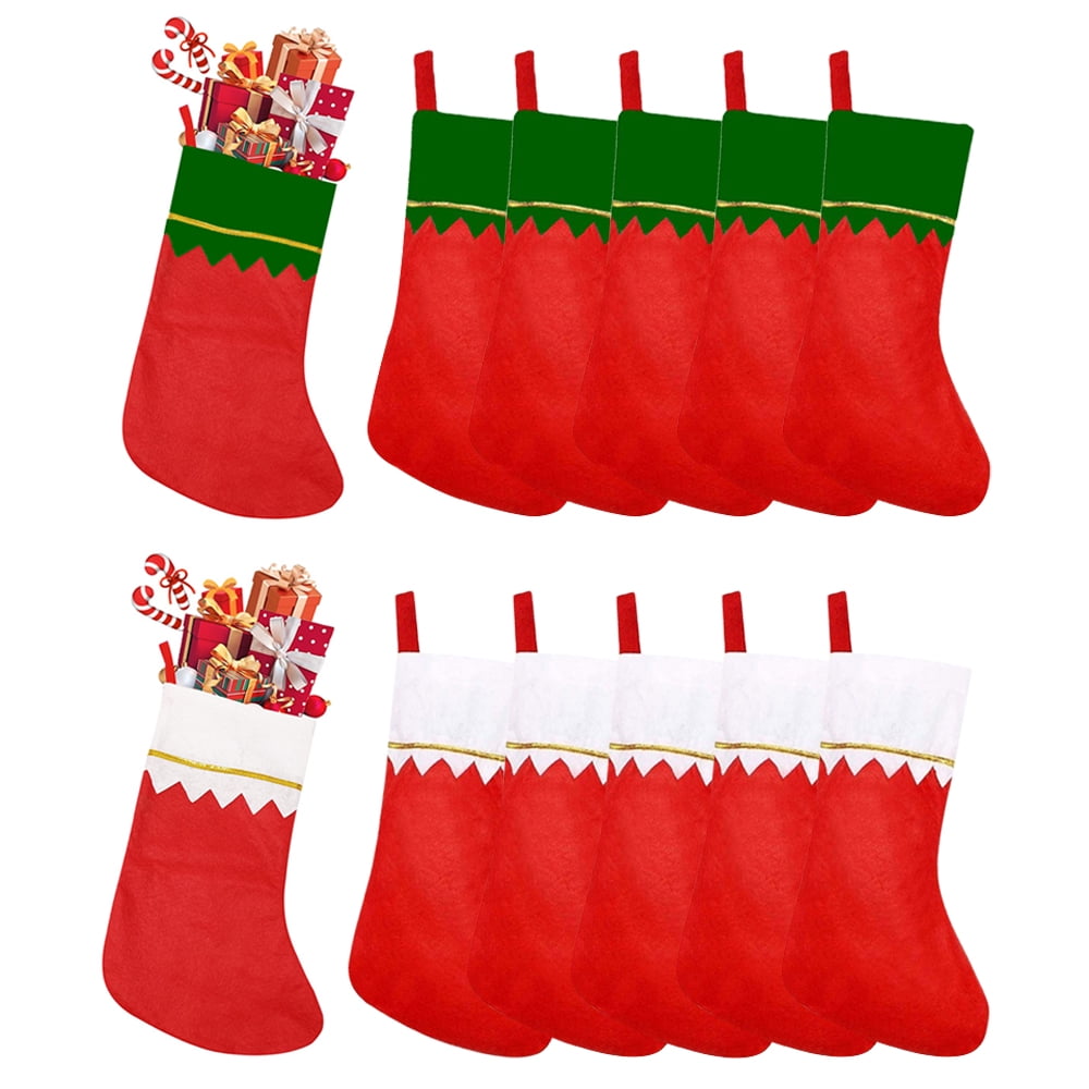 12pcs Christmas Felt Stockings Red and Green 14.3