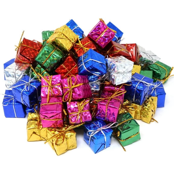 12pcs Christmas Gift Boxes Assorted Cute Metallic Foil Wrapped Miniature Package for Christmas Tree Decoration 4cm/1.57inch