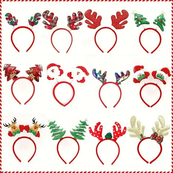 12pcs, Christmas Headbands, Christmas Headwear, Christmas Decor, Christmas Theme Dress Up, Holiday Ornament, Christmas Party Favor, Festivals Decor Supplies, Christmas Gift