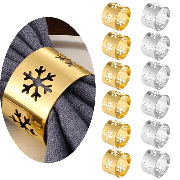 12pcs Christmas Napkin Rings Snowflakes Napkin Rings Xmas Hollow Napkins Holder Metal Banquet Napkin Buckles Set for Thanksgiving Wedding Table Decoration