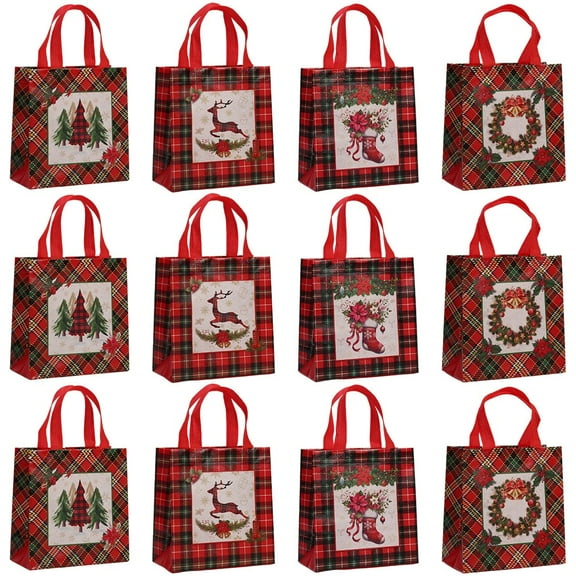 12pcs Christmas Non-woven Gift Bags, Christmas Handbag with Handles, Reusable Christmas Snack Bags for Xmas Party Supplies