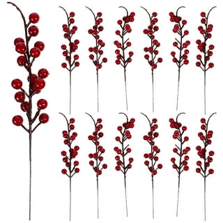 DearHouse 4 Pack Artificial Red Berry Stems Holly Christmas