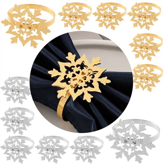 12pcs Christmas Snowflake Napkin Ring Xmas Napkin Rings Holder Buckle Christmas Napkin Ring Metal Round Serviette Buckle for Christmas Wedding Party Table Decoration Supplies