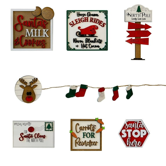 12pcs Christmas Tiered Tray Decor Winter Table Wooden Signs Snowmen Xmas Decorations Christmas Centerpiece Wood Signs for Xmas Farmhouse Home Party Decor