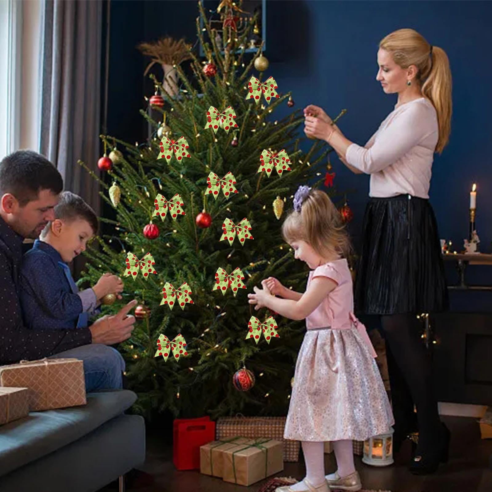 12pcs Christmas Tree Bows Ornaments 6 Inch Large Christmas Wreath Bows