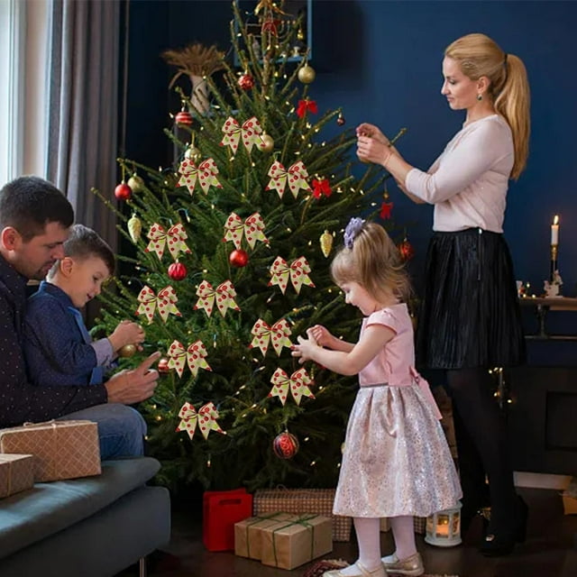 12pcs Christmas Tree Bows Ornaments 6 Inch Large Christmas Wreath Bows