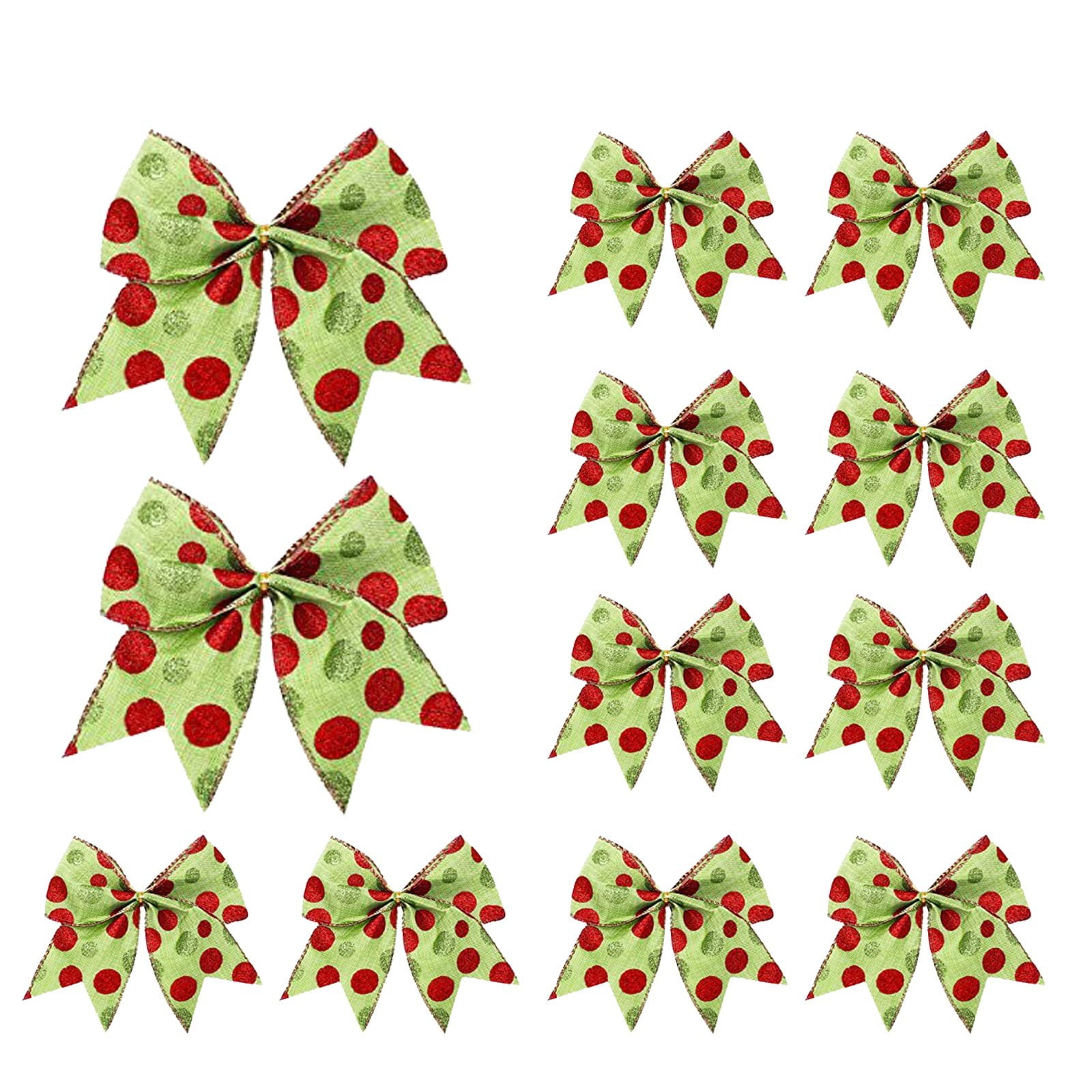 Set of 12 Large Red and Green Polka Dot Christmas Bows
