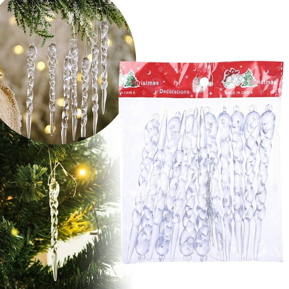 12pcs Christmas Tree Crystal Decorations,Icicle Ornaments,Clear Acrylic Xmas Tree Icicle Hanging Ornaments for Christmas New Year Holiday Wedding Winter Party Decor