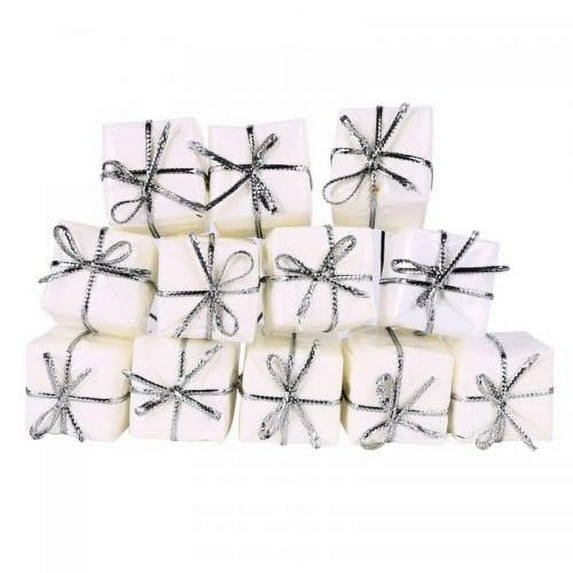 12pcs Christmas Tree Decor Mini Christmas Ornaments Foam Gift Box Shiny Metallic Wrapped Miniature Package Ornaments for Xmas Tree White