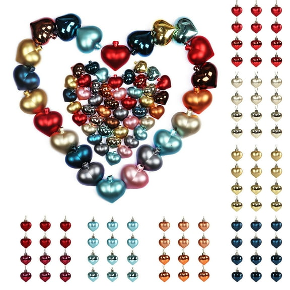 12pcs Christmas Tree Decorations, 2" Heart Shaped Ornaments lastic Hanging Baubles Tree Ball Heart Glitter Decor for Valentines Day Wedding Xmas Decorations