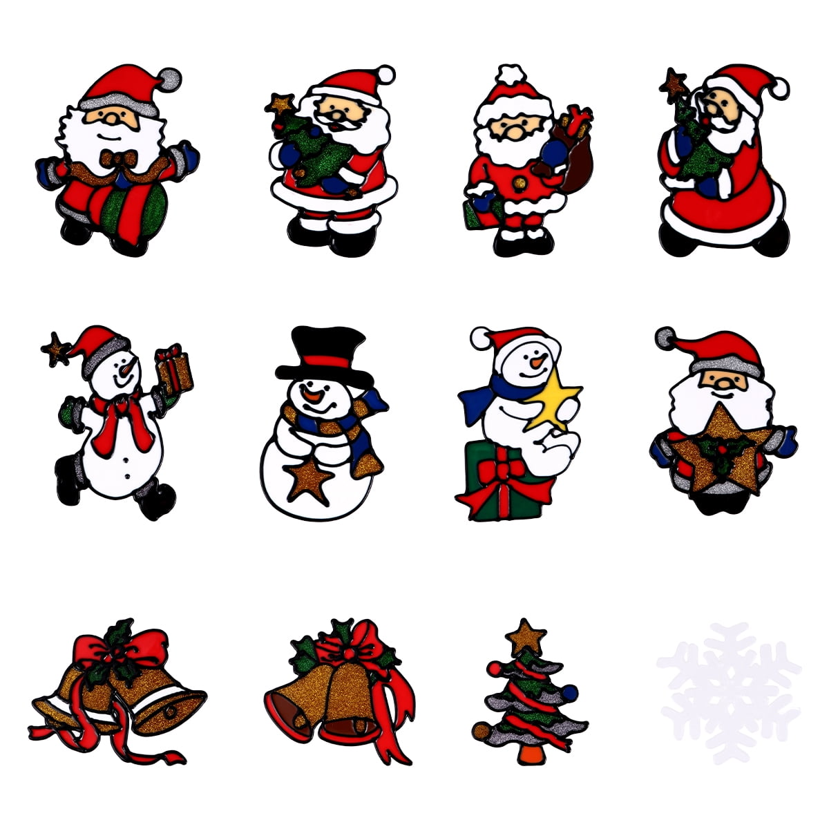 12pcs Christmas Window Sticker Holiday Decal Clings Decoration Gel