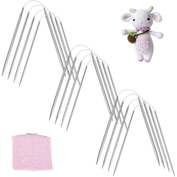 12pcs Circular Knitting Needles Set 4 Sizes Stainless Steel Circular Knitting Needles 9 Inch Length Short Needles for Handmade Socks Hats Crocheting Animals