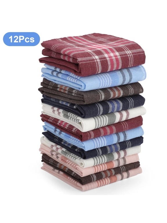 12pcs Classic Plaid Handkerchiefs for Men, EEEkit Soft Polyester Cotton Hankies, 14''x14'' Square Pocket