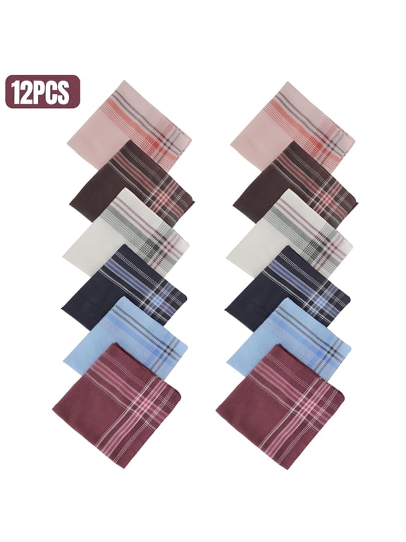 12pcs Classic Plaids Handkerchiefs for Men, 14''x14'' Soft Cotton Hankies, Pocket Square for Father and Boyfriend,14x14inch,Multicolor