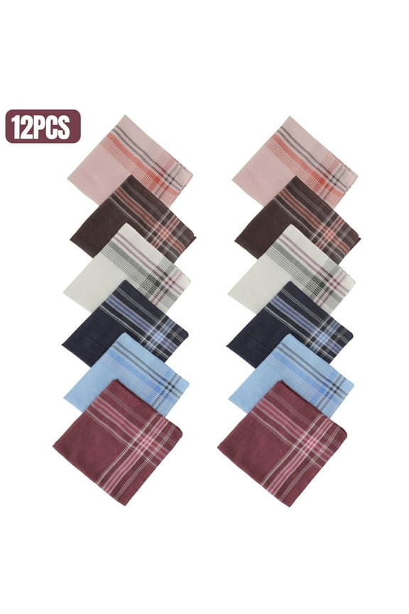 12pcs Classic Plaids Handkerchiefs for Men, Lingsida 14''x14'' Soft Cotton Hankies, Pocket Square for Father and Boyfriend