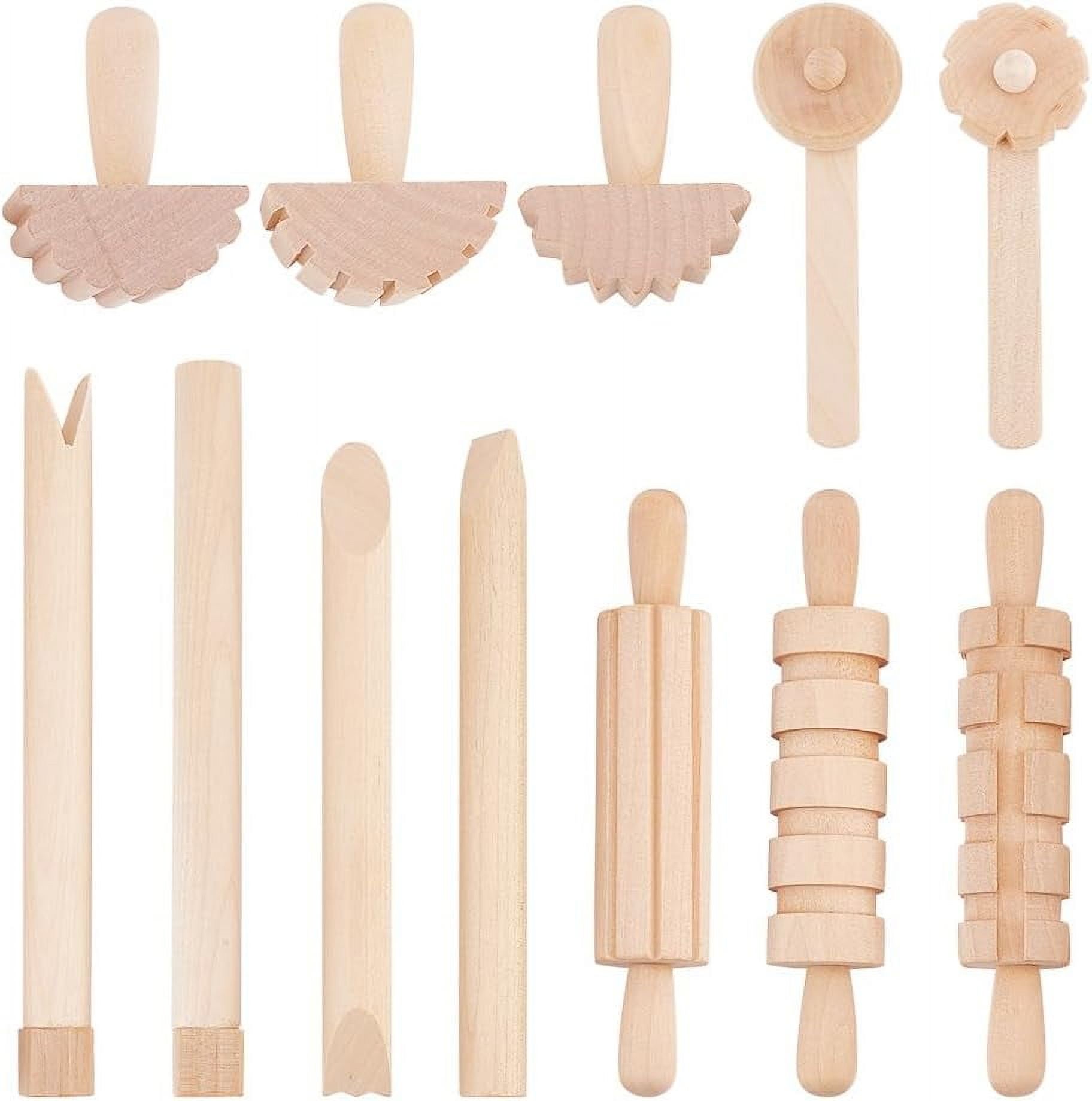 12pcs Clay and Dough Tools Play Accessories Includes Rollers Hammer Party Pack Wood Pottery Tools Stamps for Clay Art DIY Crafts Art Craft Activity Supplies BurlyWood