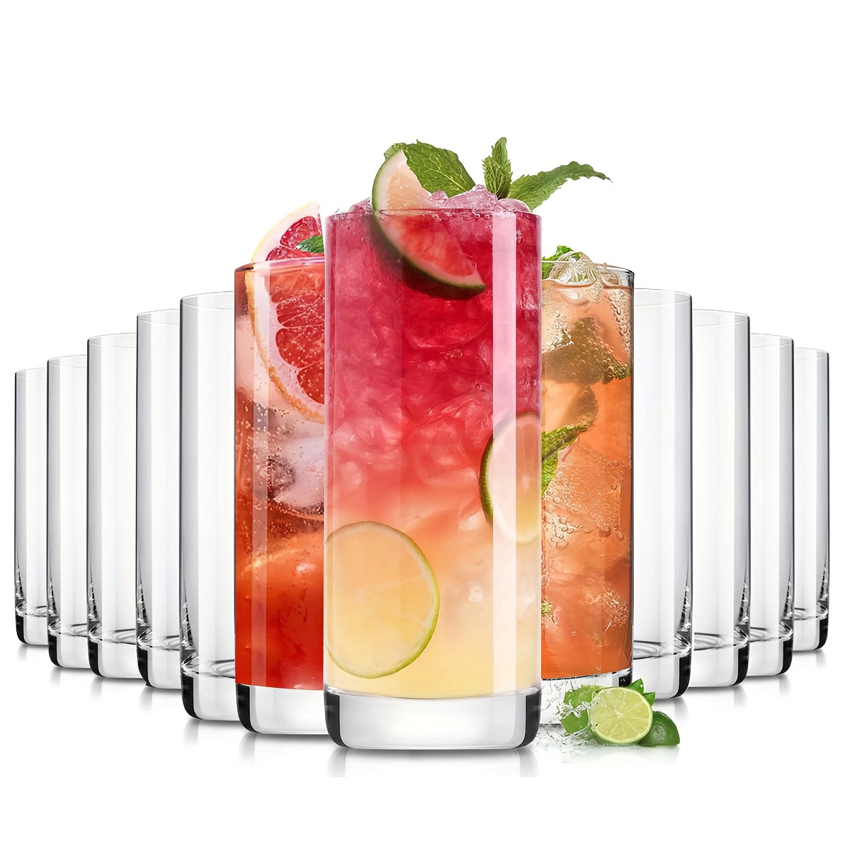 12pcs Clear Glass Cups with Round Base for Multiple Uses - 13oz Glassware Set, Ideal for Coffee, Beverages, Cold Drinks, Suitable for Office, Home, School, Outdoor, Wedding Gifts