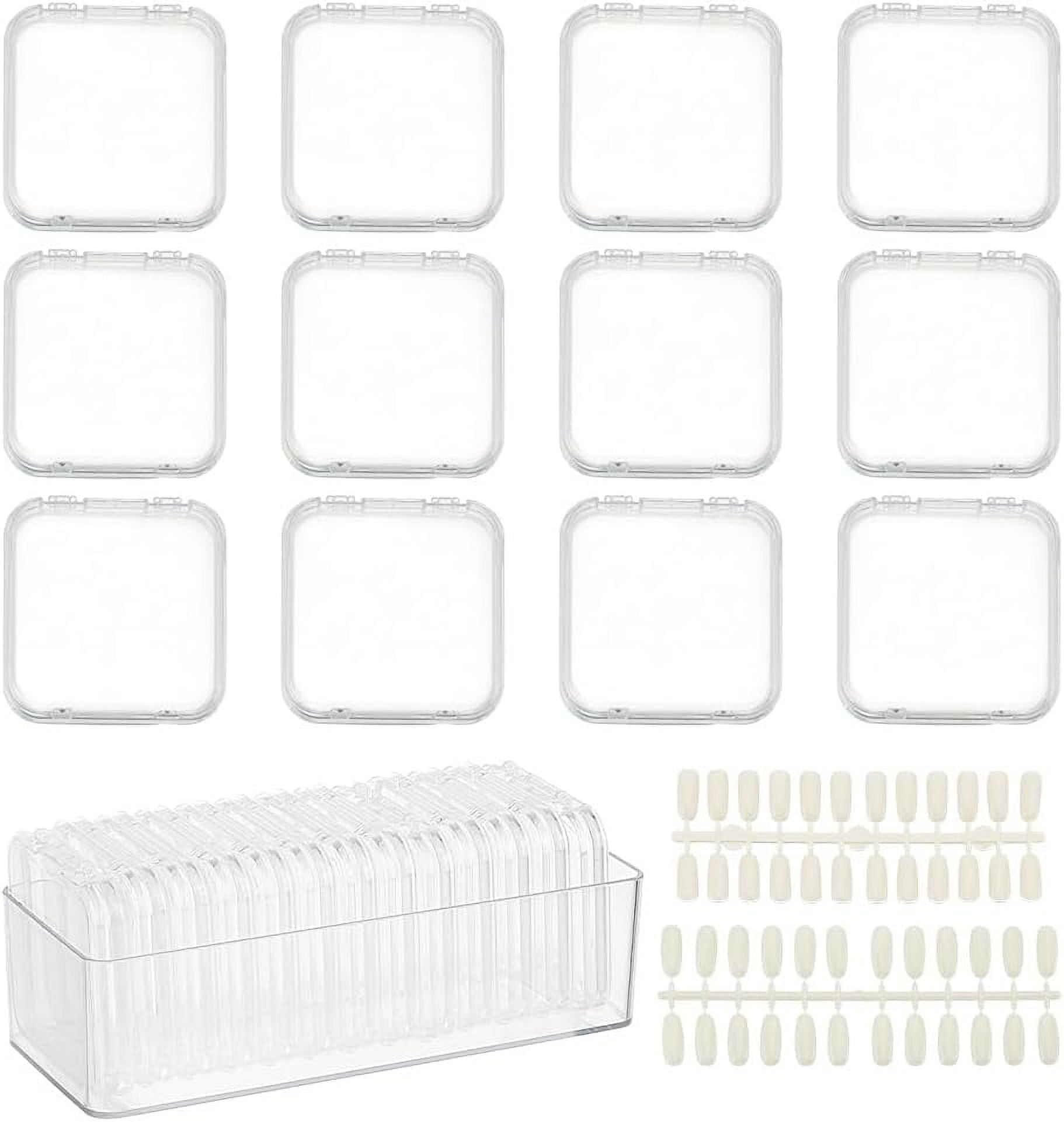 12pcs Clear Press on Nail Boxes Transparent Artificial Nail Packaging Cases Display Storage Box with 240pcs Plastic False Nail for Nail Art Practice Salon Manicure Craft