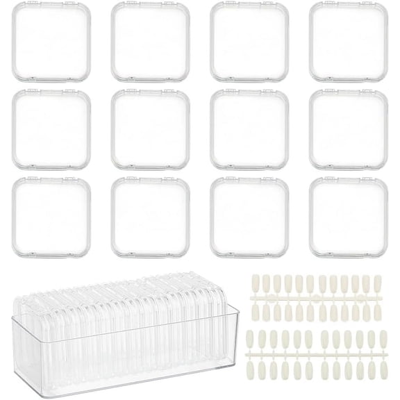 12pcs Clear Press on Nail Boxes Transparent Artificial Nail Packaging Cases Display Storage Box with 240pcs Plastic False Nail