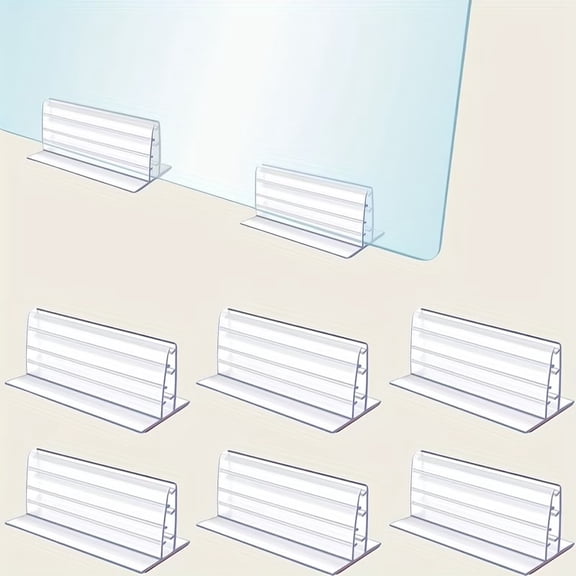 12pcs Clear Self-Adhesive Screen & Panel Clips - Transparent Plastic Holders for Desks, Countertops & Glass Shelves