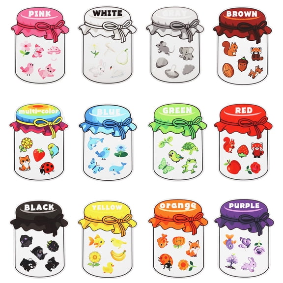 12pcs Color Sorting Fridge Magnets Set Bottle Animal Design Safe Magnetic Color Sorting Toy for Preschool Kindergarten Kid Present