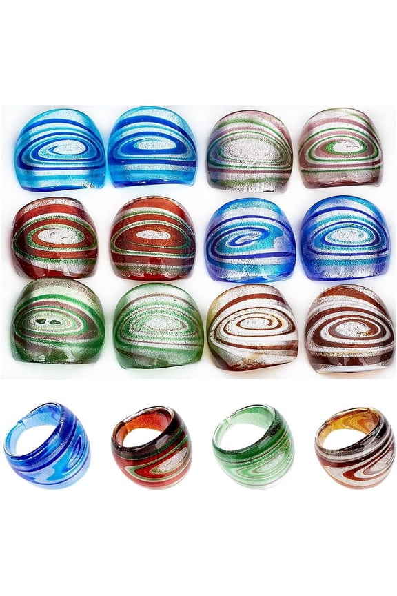12pcs Colorful Glass Rings 17~19mm Inner Dome Knuckle Finger Ring Retro Glass Mixed Color Transparent Vintage Aesthetic Trendy Colorful Rings Jewelry Party Handmade Gift