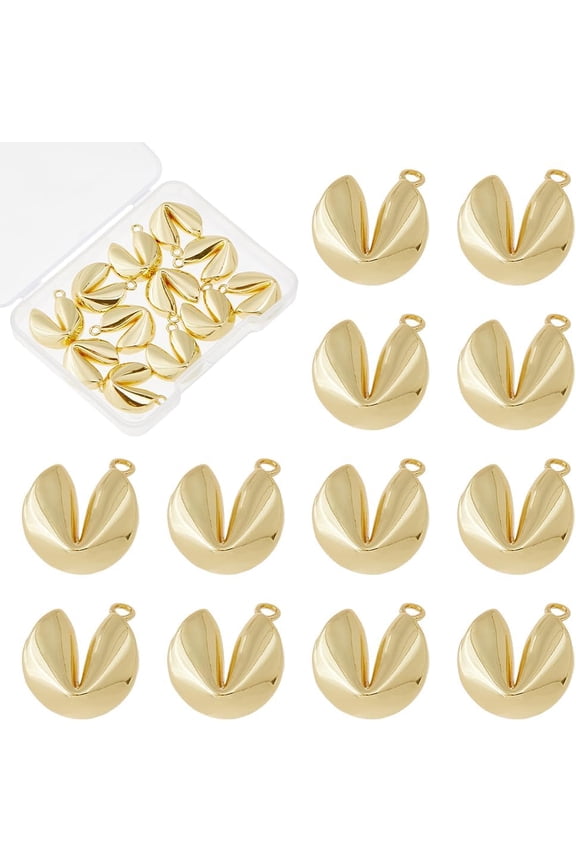 12pcs Cookies Charms 18K Gold Plated Food Charm Brass Fortune Cookie Charms Golden Biscuit Charm for Jewelry Necklace Bracelets Earrings Making Crafts Gold DIY
