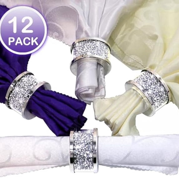 12pcs Crystal Glass Napkin Holder Napkin Rings,Glam Crushed Table Settings Bling Buckles Cloth Holder