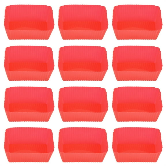 12pcs Cupcake Kitchen Cases Liners Cake Baking Craft Cup Cake Mould/ Rectangular Silicone Cake Cups Red 12Pcs