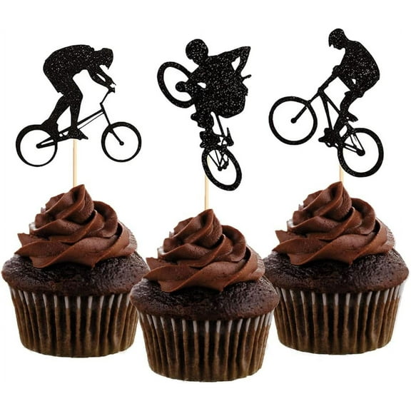 12pcs Cycling BMX Rider Cupcake Toppers for Bicycle Sport Theme Party Birthday Party Wedding Party Baby Shower Decorations