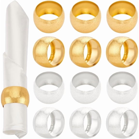 12pcs Cylindrical Napkin Rings Metal Napkin Ring Brackets Holiday Dinner Napkin Holders Thanksgiving Napkin Rings for Weddings Dinner Parties Christmas Easter Party Tables