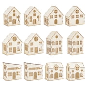 12pcs DIY Christmas Village Sets Unfinished Wooden Houses
