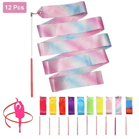12pcs Dance Ribbon Wand Party Favors for Kids Princess Party Streamers Decorations Girls Princess Birthday Party Favors, Twirl Streamer Ribbon Dancer Wands for Class Talent Shows