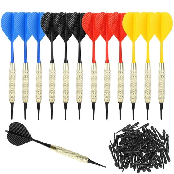 12pcs Darts Plastic Tip, EEEkit Soft Tip Darts, 18 Gram with 100 Extra Black 2BA Replacement Tips, Aluminum Shafts, Safe Flights for Electronic or Plastic Dartboard, 4 Color