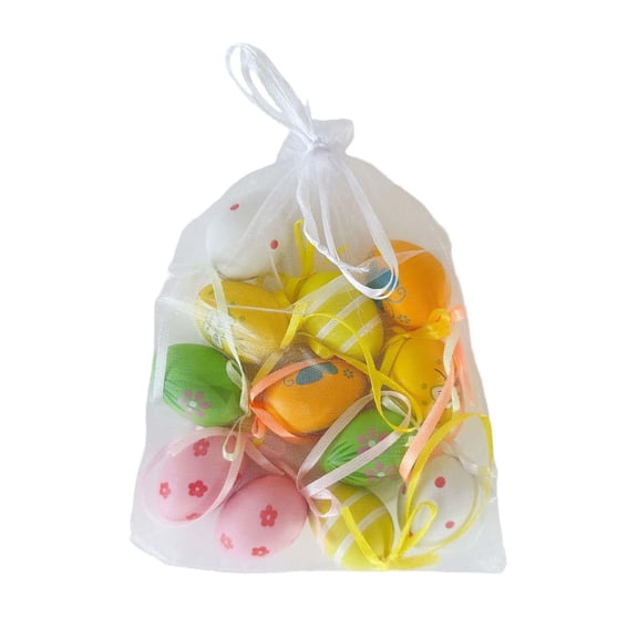 12pcs Decorative Easter Eggs with Ribbons, Colorful Patterned Plastic Eggs for Basket Fillers Party Favors Table Centerpieces and Spring Holiday Decorations