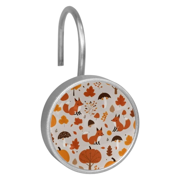 12pcs Decorative Shower Curtain Hooks, Rust Resistant Shower Rings for Bathroom Living Room,Rustproof Stainless Steel Rings for Shower Curtain and Liner Rods,Autumn Fox Pumpkin