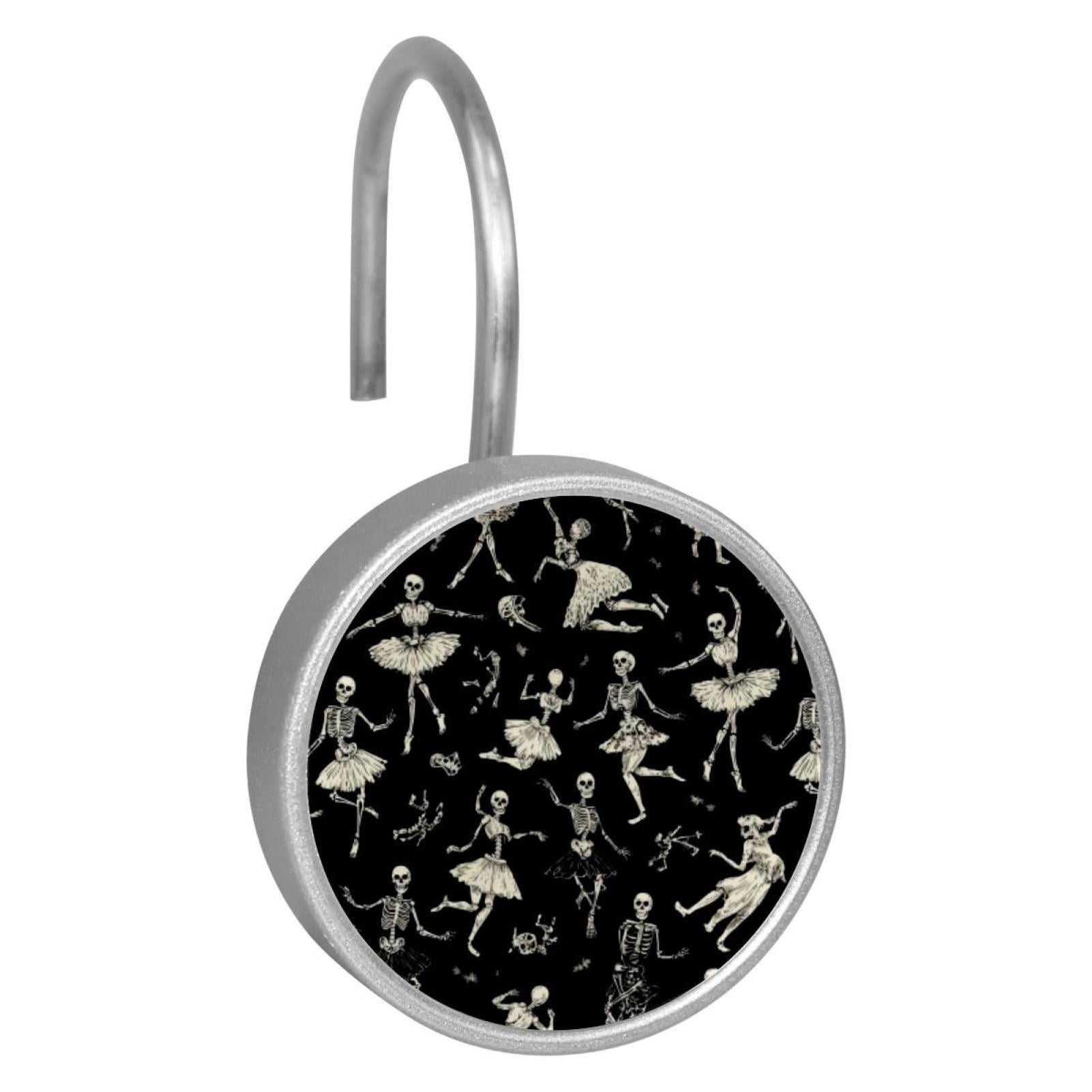 12pcs Decorative Shower Curtain Hooks, Rust Resistant Shower Rings for Bathroom Living Room,Rustproof Stainless Steel Rings for Shower Curtain and Liner Rods,Ballet Dancing Skeleton Black