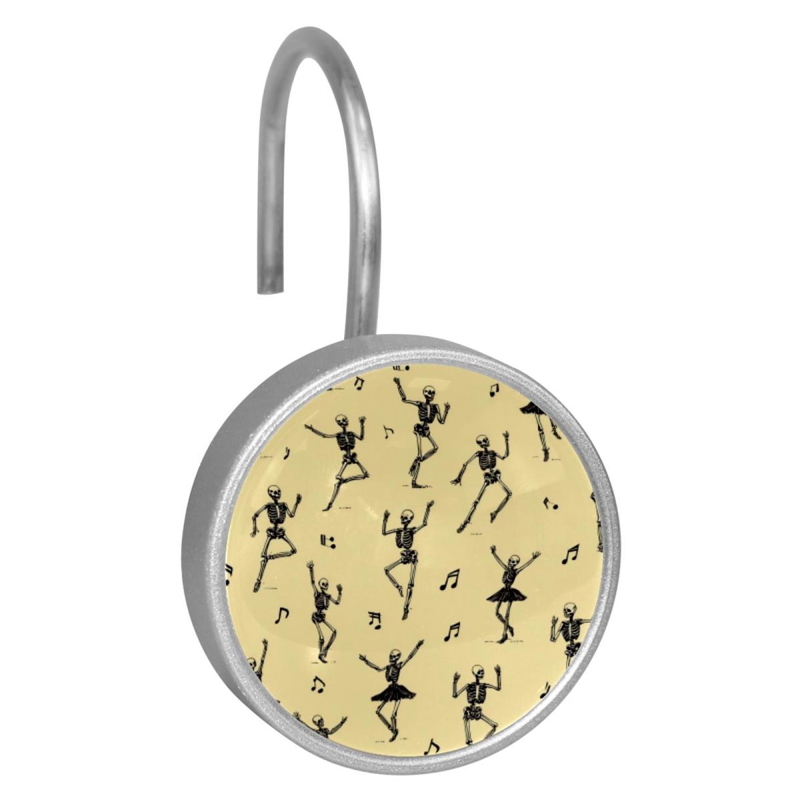 12pcs Decorative Shower Curtain Hooks, Rust Resistant Shower Rings for Bathroom Living Room,Rustproof Stainless Steel Rings for Shower Curtain and Liner Rods,Ballet Dancing Skeleton Yellow