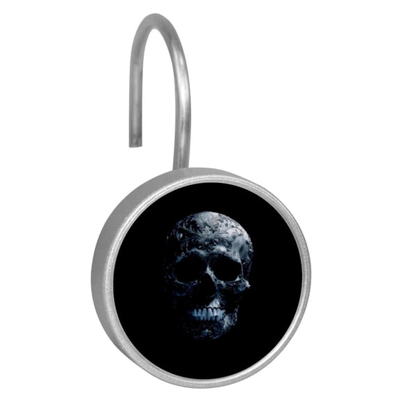 12pcs Decorative Shower Curtain Hooks, Rust Resistant Shower Rings for Bathroom Living Room,Rustproof Stainless Steel Rings for Shower Curtain and Liner Rods,Black Background Skull