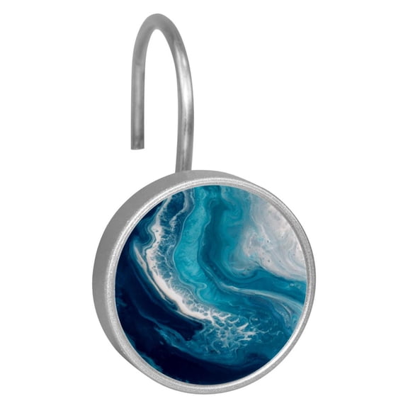 12pcs Decorative Shower Curtain Hooks, Rust Resistant Shower Rings for Bathroom Living Room,Rustproof Stainless Steel Rings for Shower Curtain and Liner Rods,Blue and White Marble