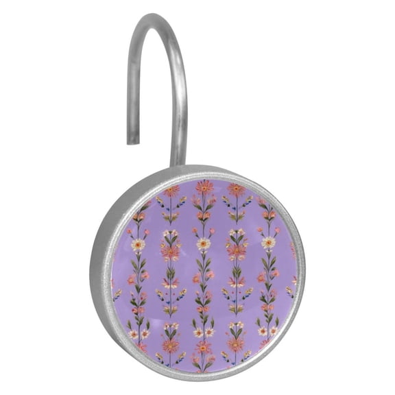 12pcs Decorative Shower Curtain Hooks, Rust Resistant Shower Rings for Bathroom Living Room,Rustproof Stainless Steel Rings for Shower Curtain and Liner Rods,Bohemian Floral Purple