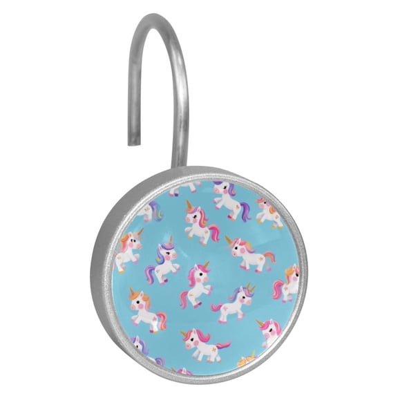 12pcs Decorative Shower Curtain Hooks, Rust Resistant Shower Rings for Bathroom Living Room,Rustproof Stainless Steel Rings for Shower Curtain and Liner Rods,Cartoon Unicorn Blue