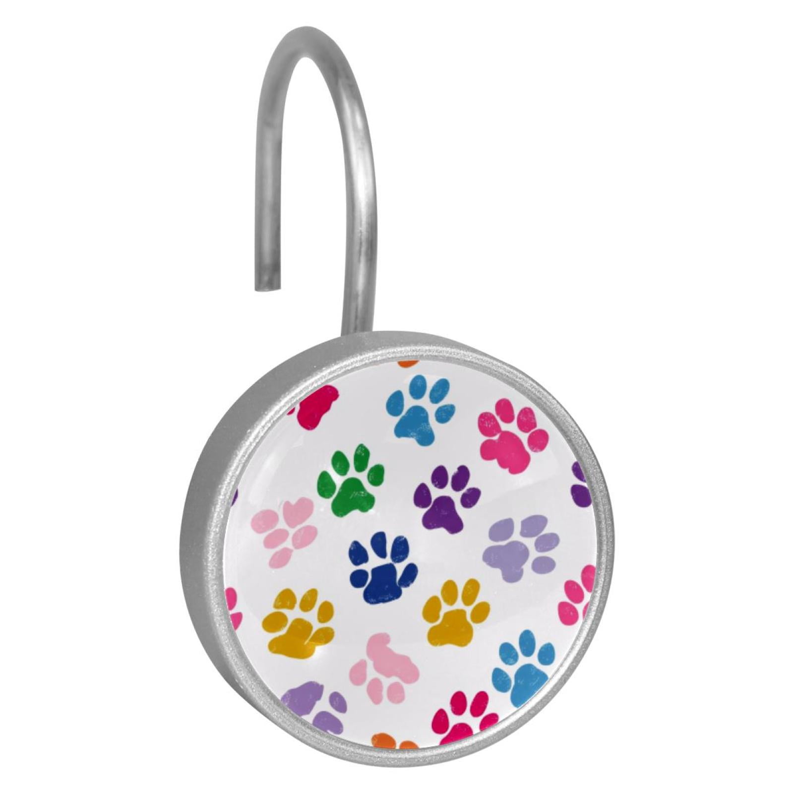 12pcs Decorative Shower Curtain Hooks, Rust Resistant Shower Rings for Bathroom Living Room,Rustproof Stainless Steel Rings for Shower Curtain and Liner Rods,Colorful Dog Paw