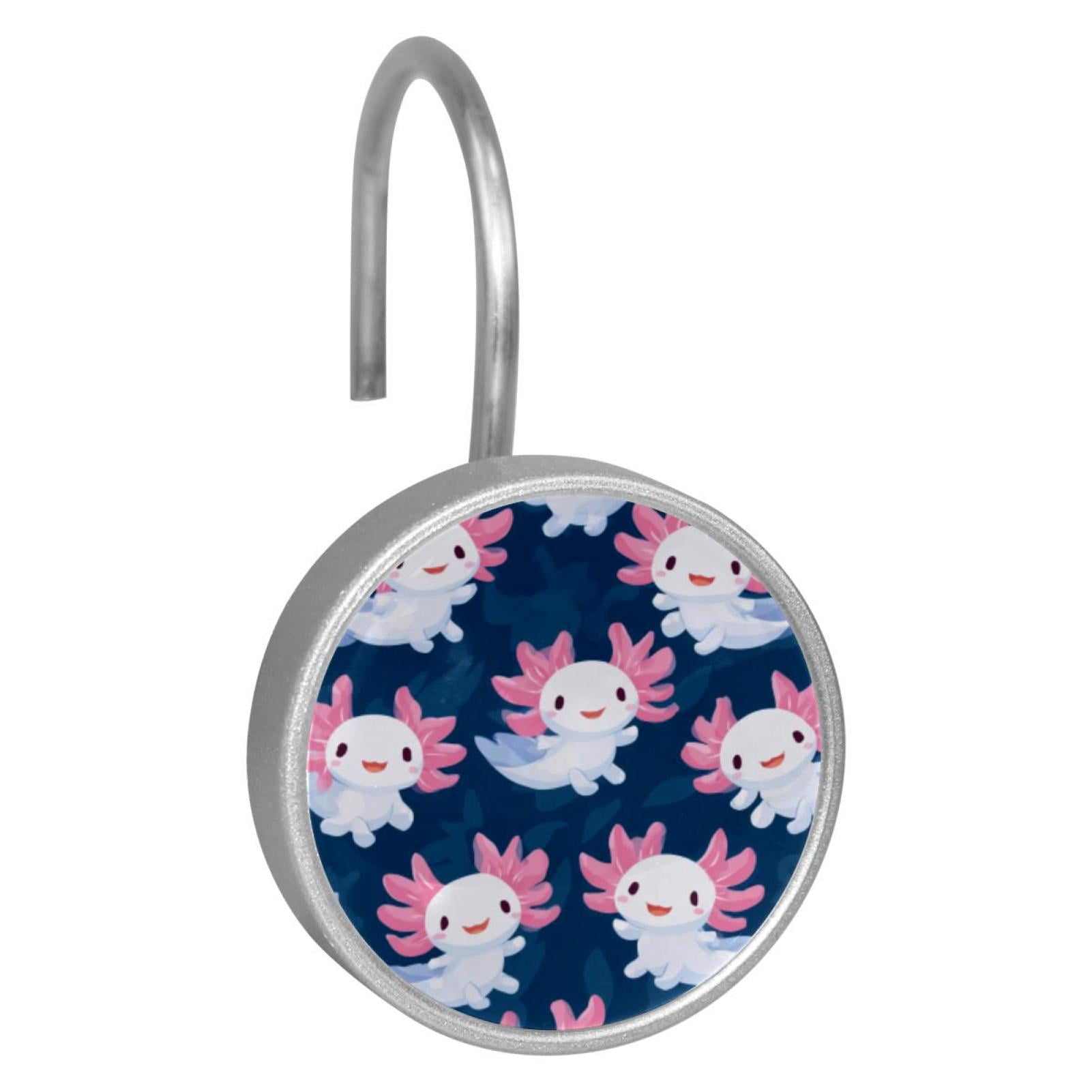 12pcs Decorative Shower Curtain Hooks, Rust Resistant Shower Rings for Bathroom Living Room,Rustproof Stainless Steel Rings for Shower Curtain and Liner Rods,Cute Axolotl